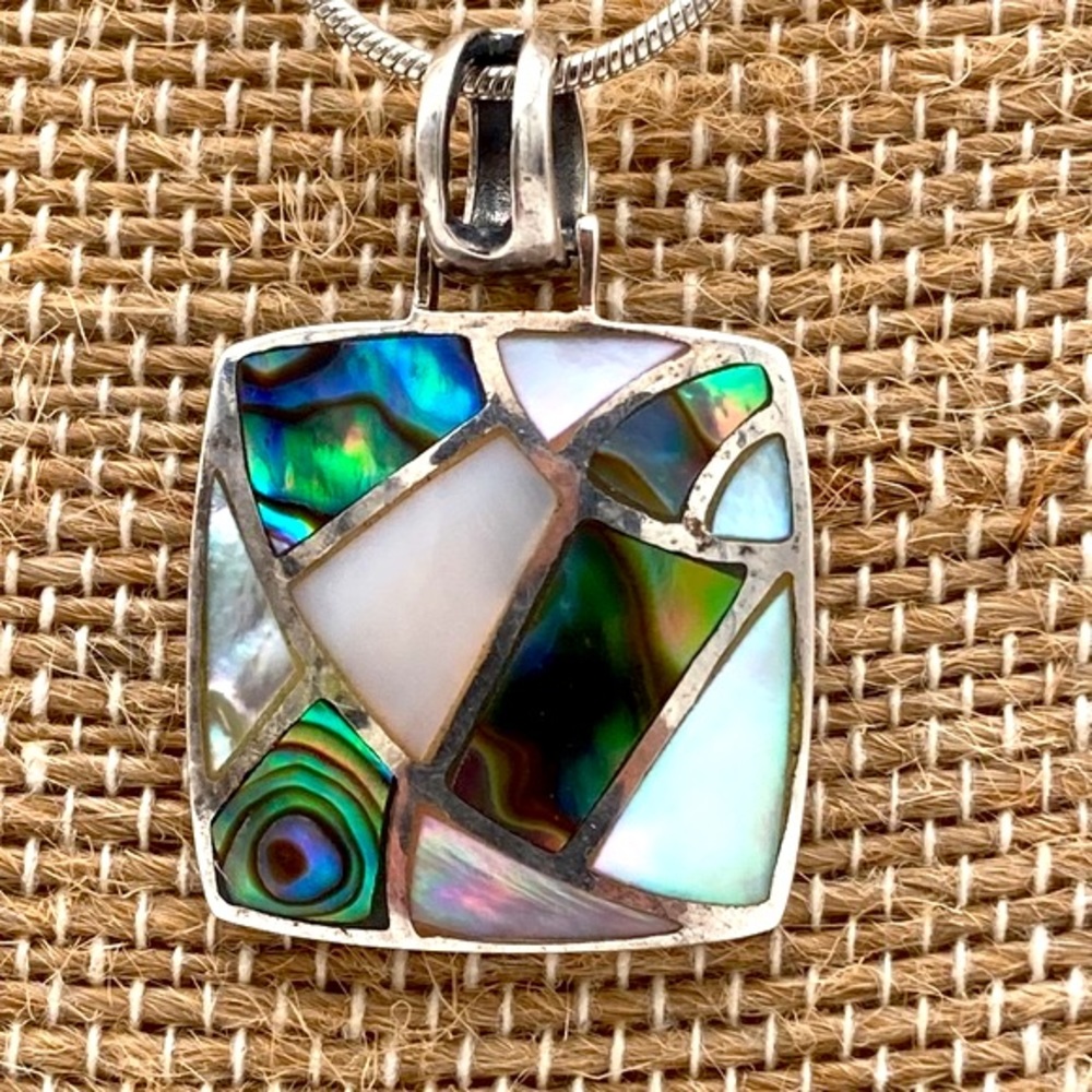 925 MOP and Abalone Pendant with 925 Snake Chain